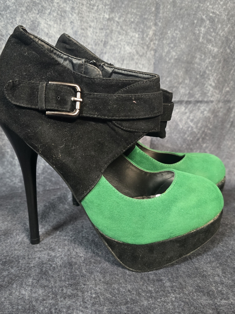 Black and Green Suede Platform Mary Jane Heels